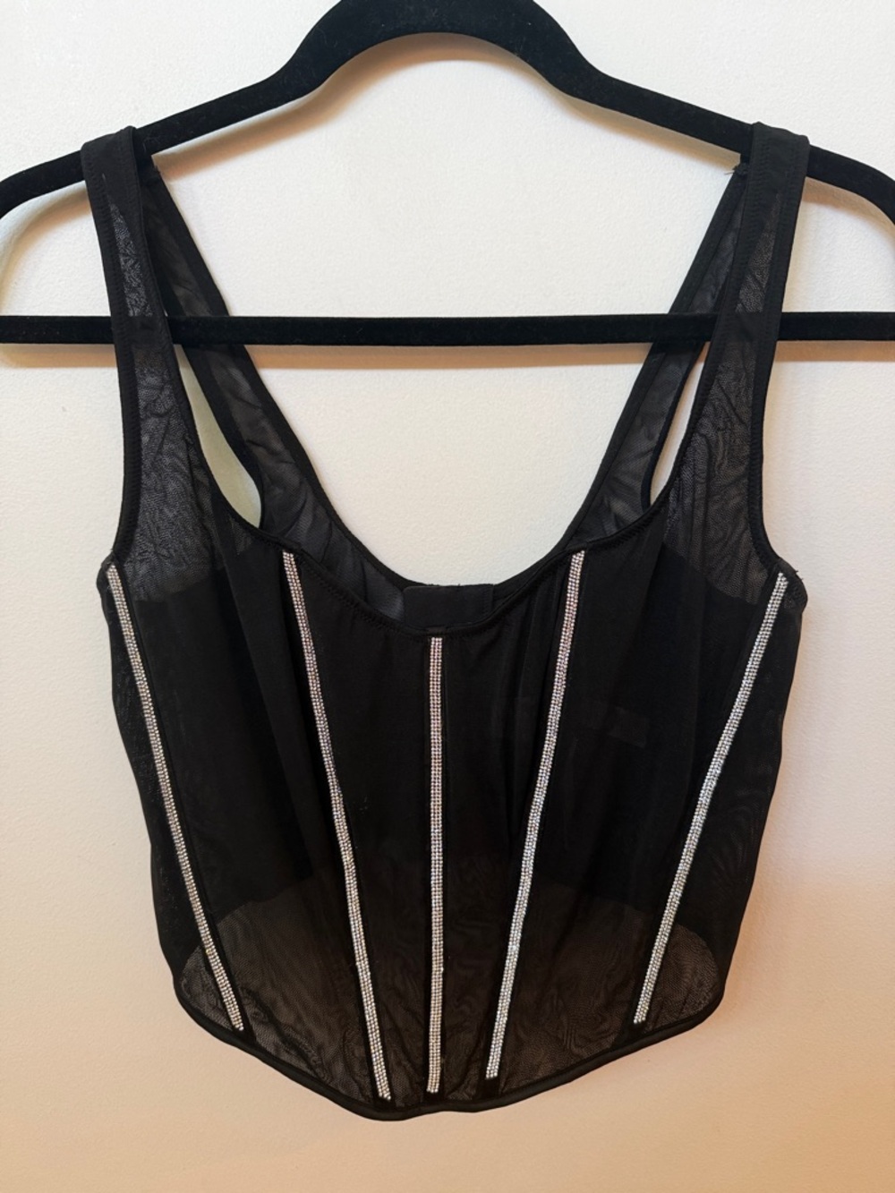 Victoria's Secret Black Mesh Rhinestone Corset Tank